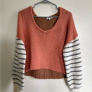 EUC Madewell Colorblock Striped Sleeve V-Neck Cropped Women’s Sweater Size L
